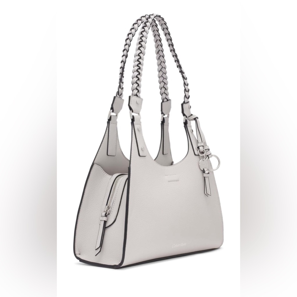 CALVIN KLEIN Shelly Novelty Satchel Women’s Leather Bag Dove Gray AUTHENTIC NEW - Picture 4 of 14